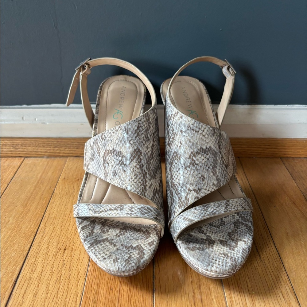 White and Grey Andrew Geller Snake Print Heels